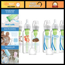 Anti-Colic Baby Bottles 8 oz, Narrow Design, Slow Flow Nipple, 6 Pack, Woodland