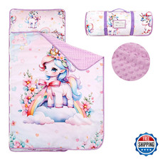Toddler Nap Mat with Removable Pillow  Soft Minky Blanket, HNHUAMING Extra Larg