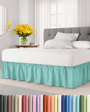 Wrap around Dust Ruffle Bed Skirt - Spa Blue - for Queen Size Beds with 12 Inch