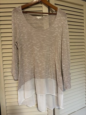 Emi & Joe Women s M Beige Pullover Lightweight Sweater White Underlay Soft