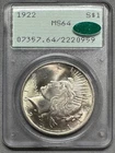 1922  PEACE DOLLAR   PCGS  MS64  CAC   OLD RATTLER HOLDER