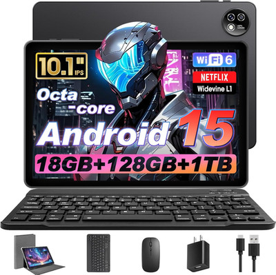 Android 15 Tablet 10 Inch with Keyboard Mouse, Octa-Core CPU,RAM 18GB, ROM 128GB