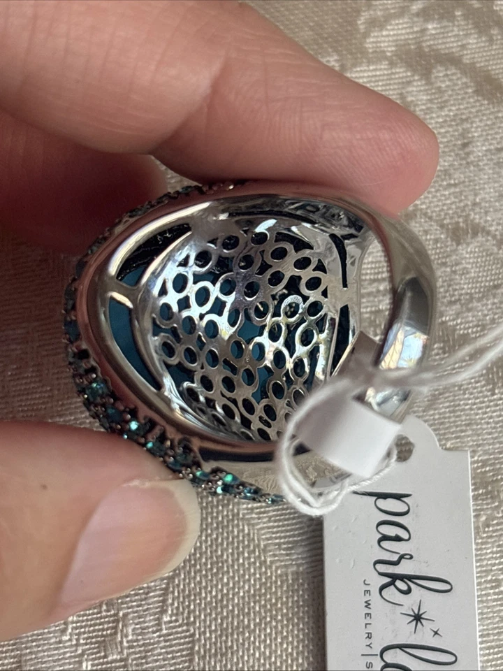 Anel Park Lane Eva tamanho 10 esgotado novo com etiquetas cabochão azul oval pavê cristais raros - Imagem 4 de 4