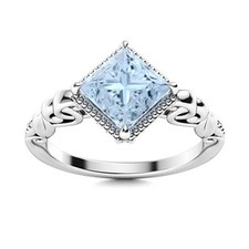 6MM Square Aquamarine 925 Sterling Silver Solitaire Women Wedding Ring