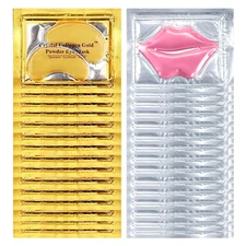 30 Pack Eye and Lip Mask Set Gold Eye Patches Hydrating Lip Care