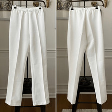 Vintage 70s Textured White Polyester Pull On Pants Slight Flare XS