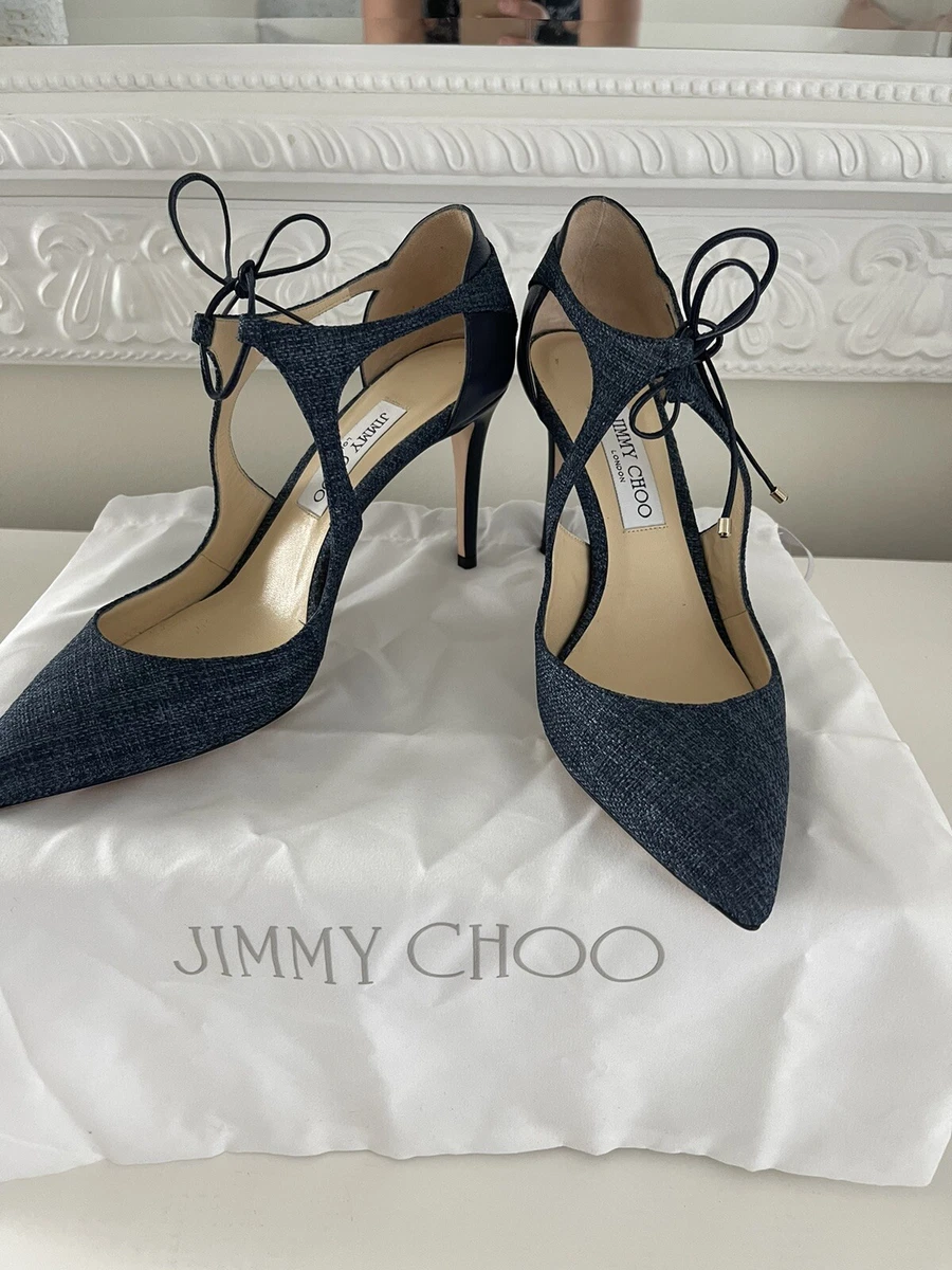 New Jimmy Choo Vanessa Tie Front Denim 85mm Pointed Toe Pumps 40EU