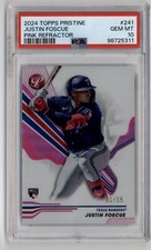2024 Topps Pristine #241 Rookie Justin Foscue RC Pink Refractor 11/15 PSA 10 GEM