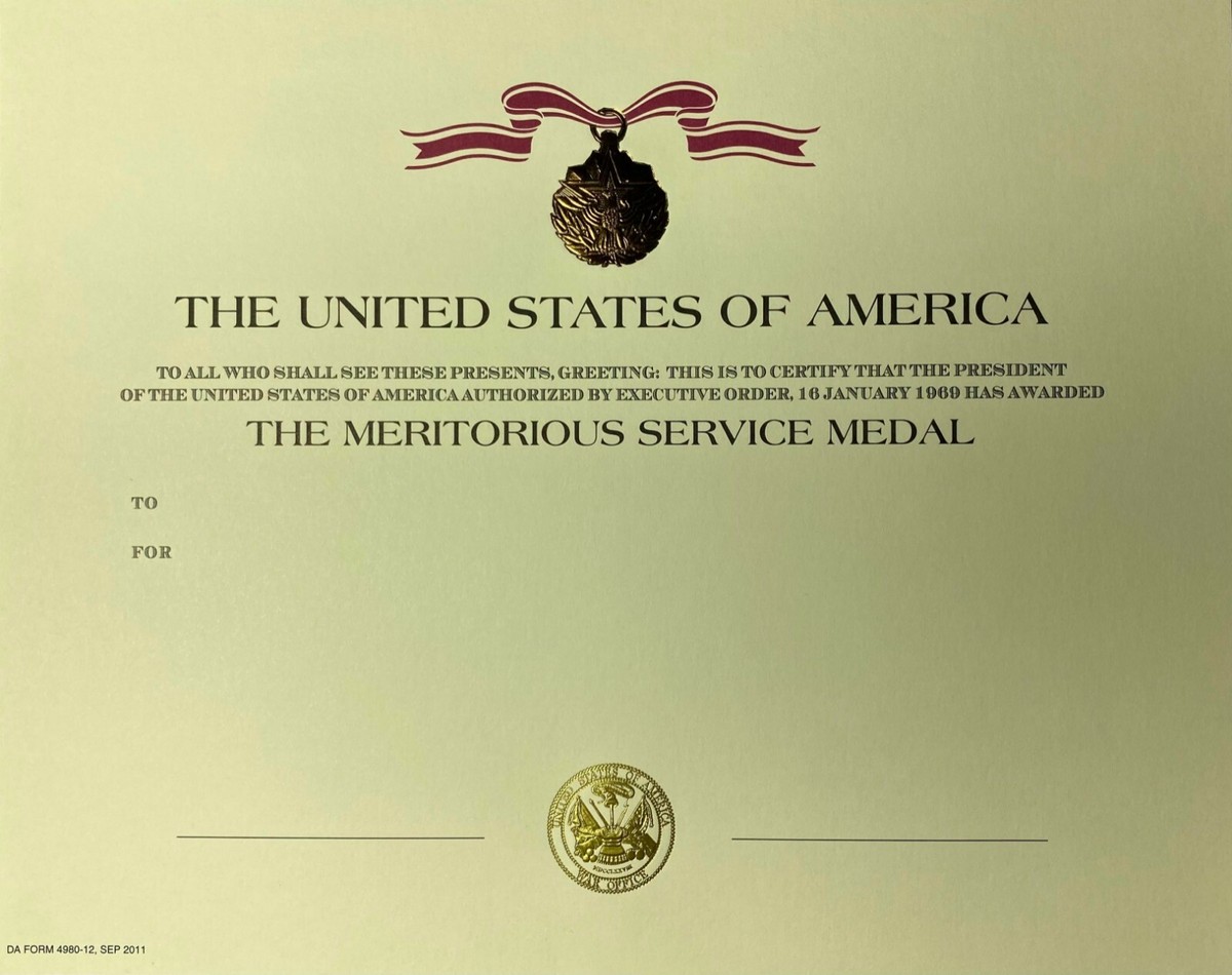 ARMY Meritorious Service Medal Certificate (MSM) - Blank | eBay