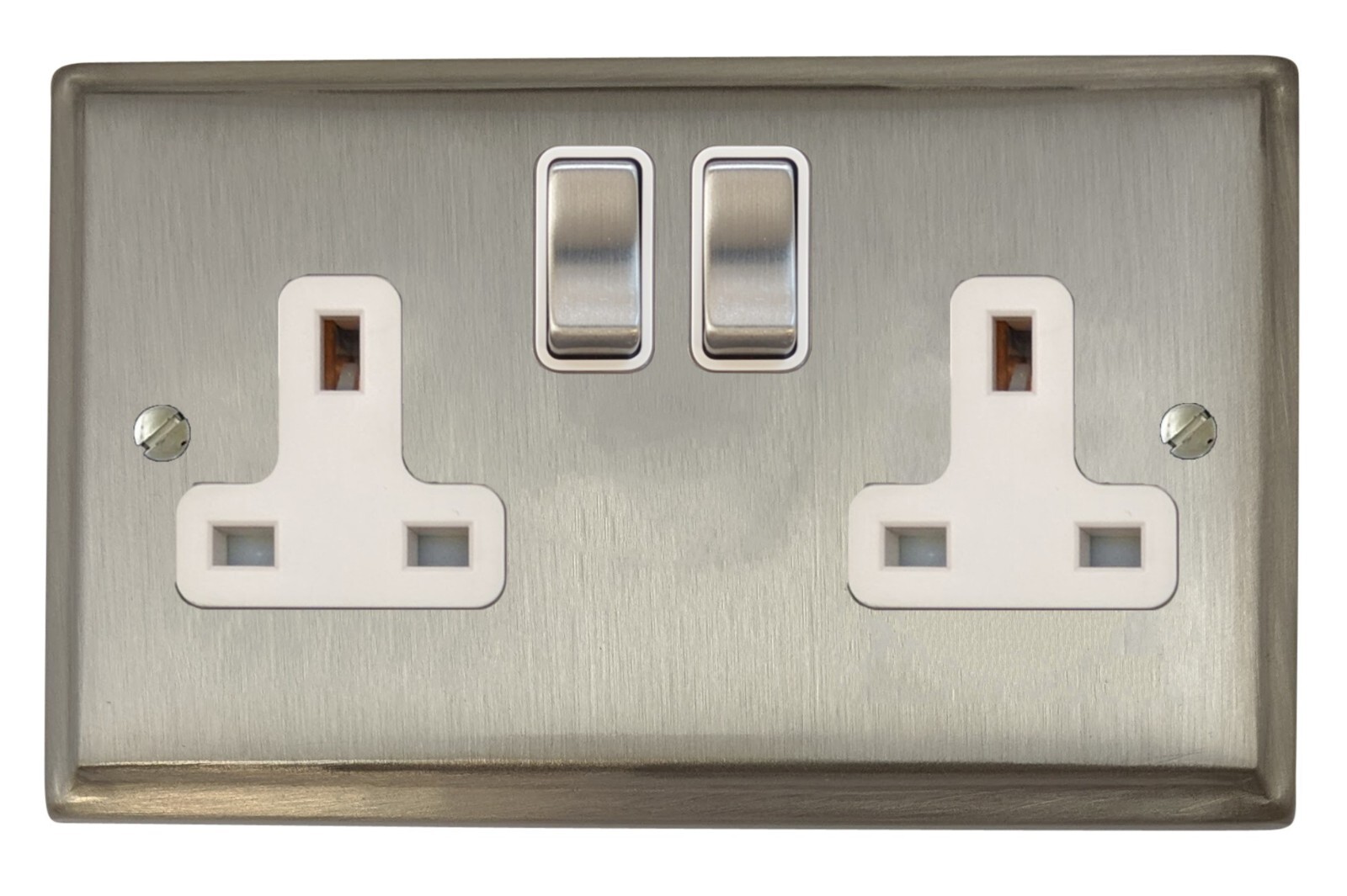 G&H DSN210 Deco Plate Satin Nickel 2 Gang Double 13A Switched Plug Socket