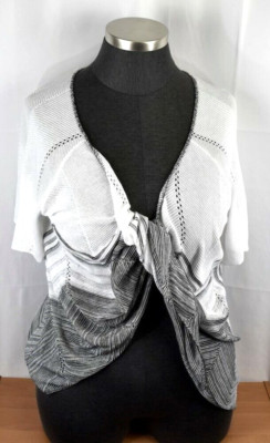 Ashley Stewart Twist Front Top Plus Size 3X 22/24 White and Gray Open Weave NWT