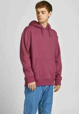 Jack Jones Men's Plain Hoodie in Hawthorn Rose Relaxed Fit