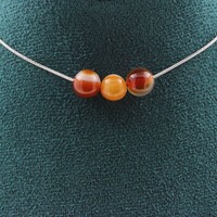 Halskette 3 Perlen BäNder Achat 8 Mm. Kette Aus Edelstahl Halskette Frauen