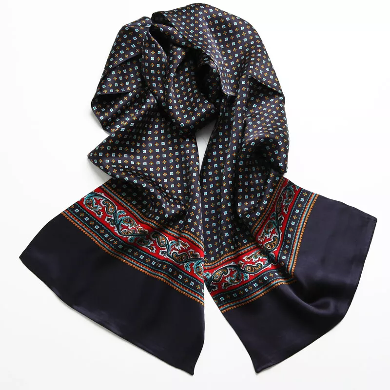 Men's 100 Silk Scarf Cravat Double Layer Muffler Business Suit Neckerchief  Black | eBay