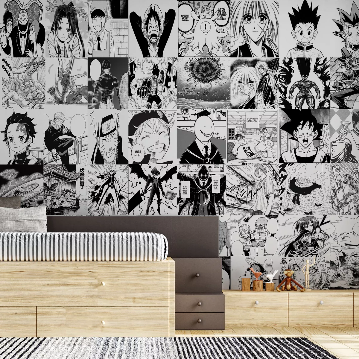 Anime Manga Wallpaper Woven Self-Adhesive Wall Mural Art Decal Home Decor  M296