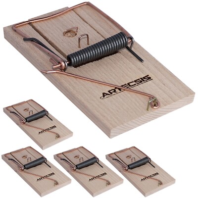 5er Pack klassische Rattenfallen aus Holz, Schlagfalle, starke Schnappfalle