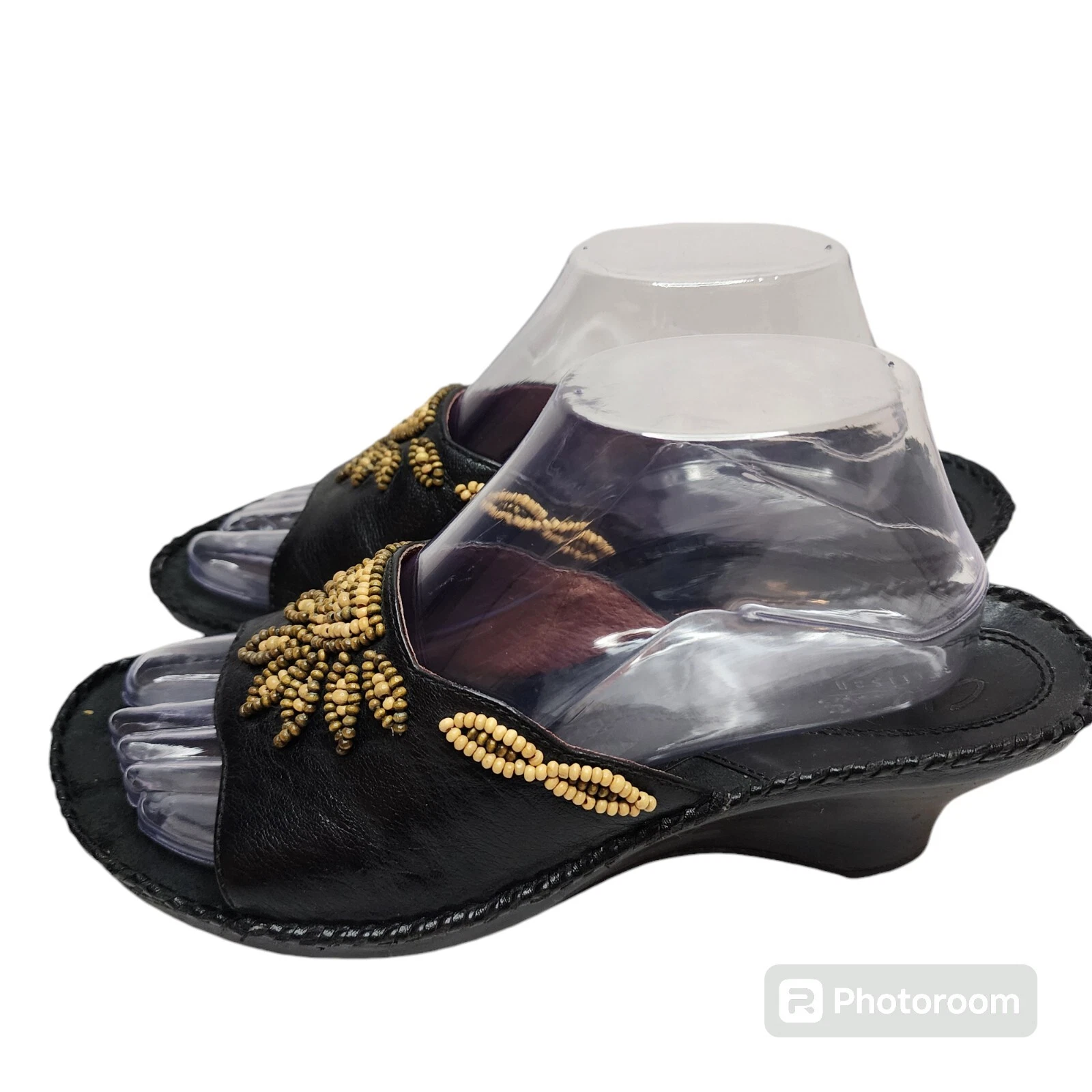 Clarks Artisan sandalo nero in pelle zeppa con perline boho donna taglia 9