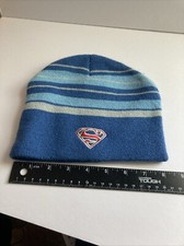 Superman Beanie Hat Unisex Knit Ski Cap DC Comics Blue Stripes Please See Photos