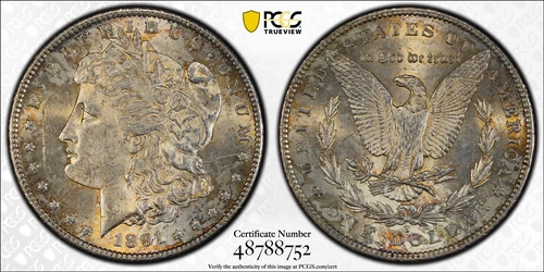 1891-S Morgan Silver Dollar  $1 PCGS AU58 Gold Shield
