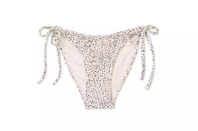 Womens Xhilaration Shirred High Leg Scoop Bikini Bottom Cream/Black Size Medium