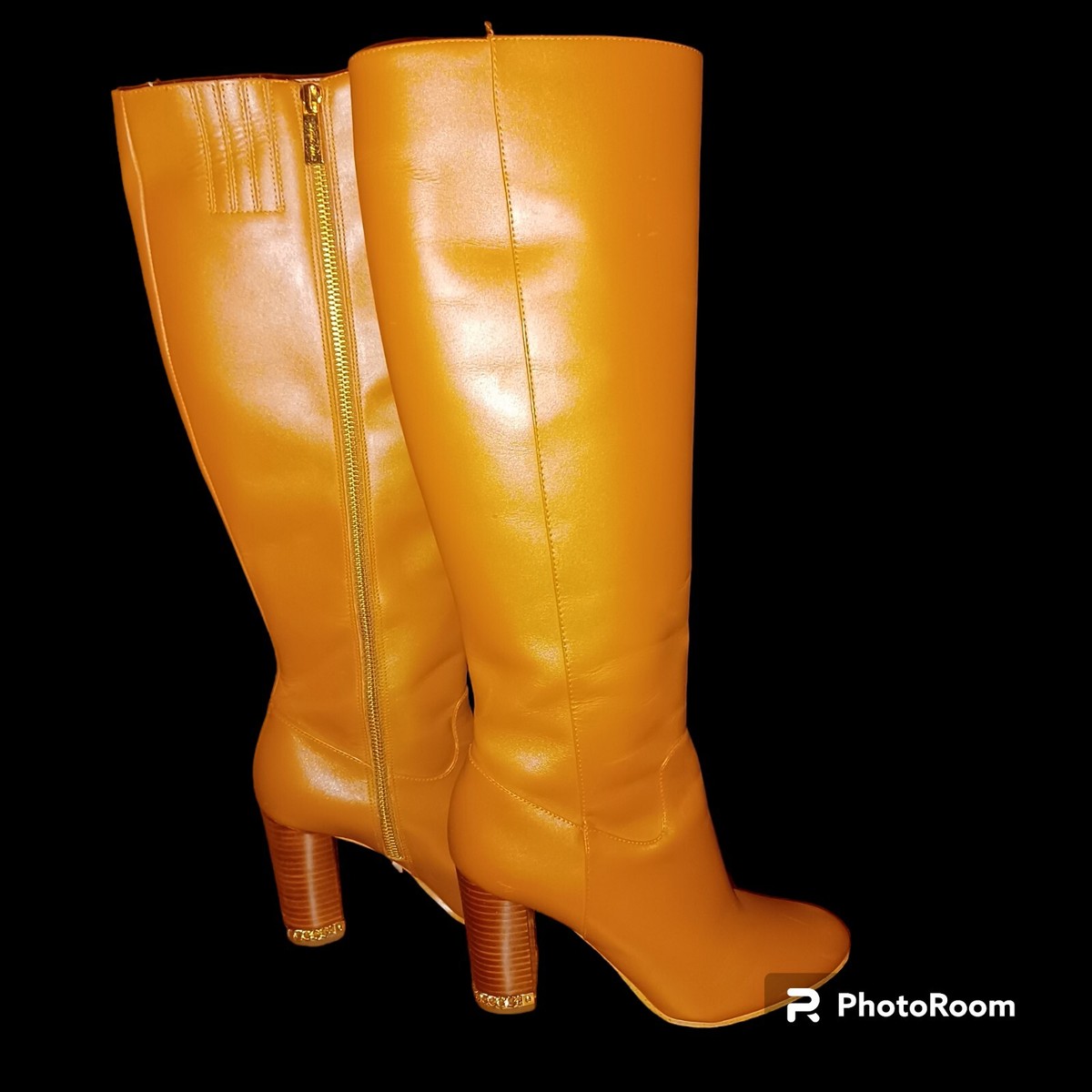 Michael Kors Womens Tall Heeled Boots Size Brown W/ Gold Accents Leather  Upper