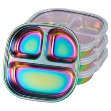 Stainless Steel Kids PlatesSet of 4 Divided Toddler Plate with LidsUnbreakabl...