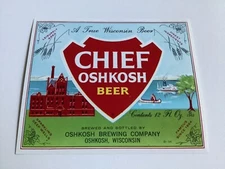 CHIEF OSHKOSH BEER LABEL, OSHKOSH BREWING CO WISCONSIN VINTAGE 1960s
