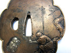 JAPANESE ANTIQUE TSUBA 18TH CENTURY BRONZE SILVER MONKEY SAMURAI ANTIQUE SIGNED — photo 5
