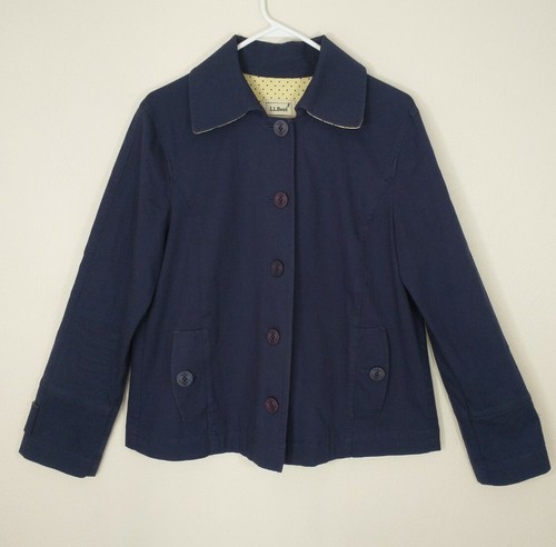 L.L. Bean~Nautical~Sailor~Blue~Women's~Sz L Reg~Button Up~Navy~Preppy~Cotton