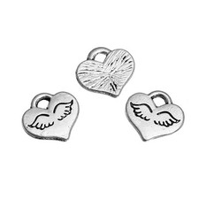 4 Heart Charms Wing Heart Charms Angel Wing Charms Silver Heart Charm