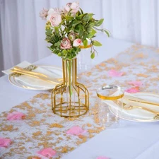 Metallic Gold Table Runner Sequin Glitter Foil Metallic Gold Thin Mesh Table ...