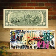 THE NIGHTMARE BEFORE CHRISTMAS $2 US Bill Pop Art HAND-SIGNED by Rency / Banksy