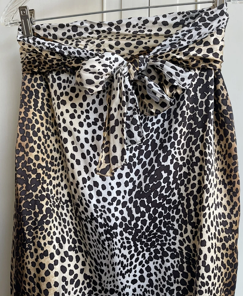 Leopard Print SILK Skirt Size 6 Lined Back Zip Belt Chic Elegant Anne Klein - Image 2 of 4