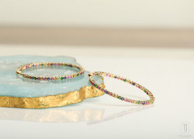 14K Gold Multi-Sapphire Hoops  Earrings- The Jewelz