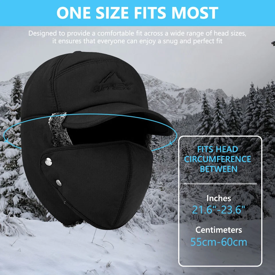 Unisex Invierno Oreja Solapa Trampero Sombrero Cálido Piel Mascarilla Térmica Nieve Gorra de Aviador Foto 3 de 4