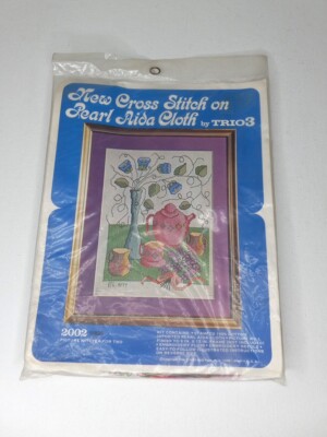Vintage 1975 Trio 3 Cross Stitch Embroidery Kit ''Tea For Two'' 9''×12''