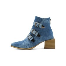 Women's Ankle Boots Mid High Heels Ladies Back Zipper Pointed Toe Buckle Shoes