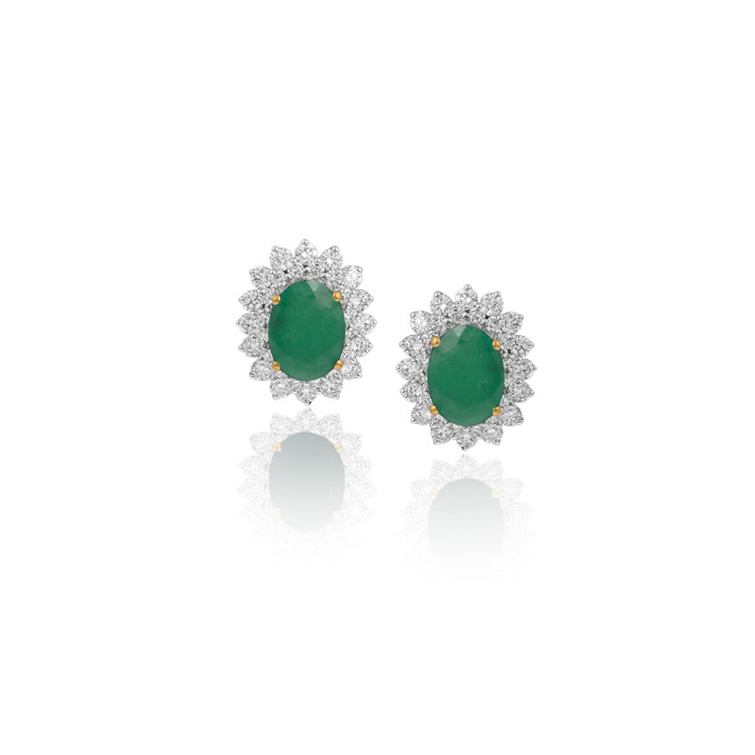 Aretes de diseño de plata de ley 925 con piedras preciosas ovaladas de esmeralda natural para mujer