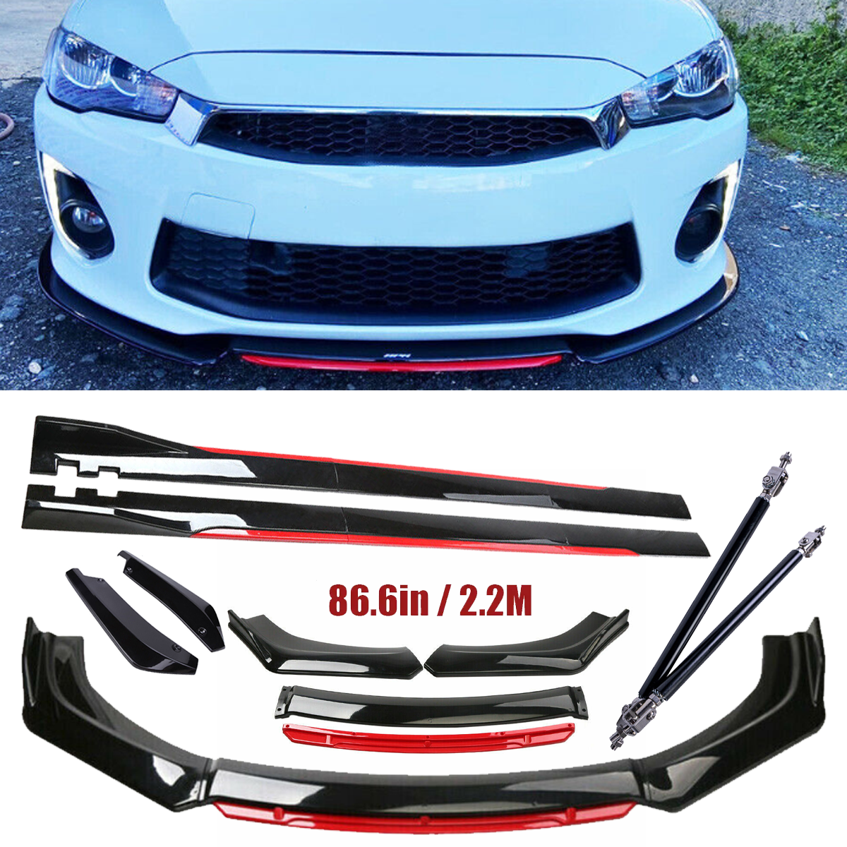 For Mitsubishi Lancer GTS Front Bumper Lip Spoiler Splitter Side Skirt Glossy