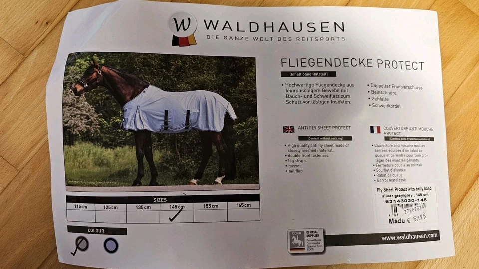 Fliegendecke Waldhausen Protect mit abnehmbarem Halsteil in silbergrau, Gr. 145 - Bild 2 von 4