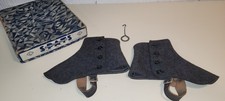 Antique Shoe Spats wool size 8 Oxford gray in original box w/ button tool