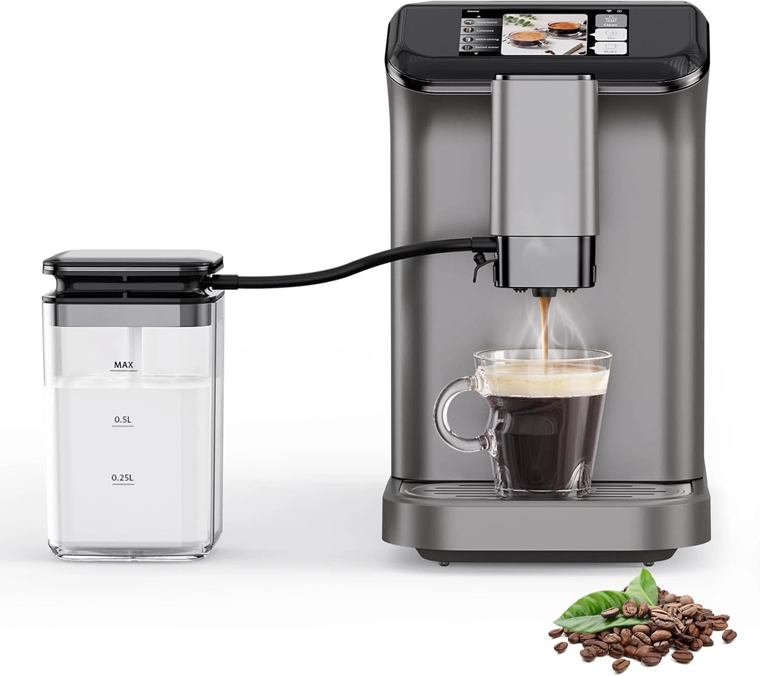 Automatic Espresso Machine with Grinder & Milk Frother, Touchscreen Control