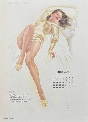 Original Vintage 1948 Varga Girl Calendar Page June Alberto Vargas Pin Up