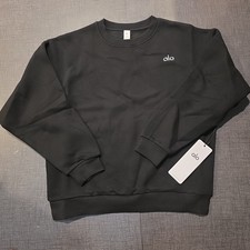 Alo Yoga Accolade Crew Neck Pullover Sweatshirt Black Size Large