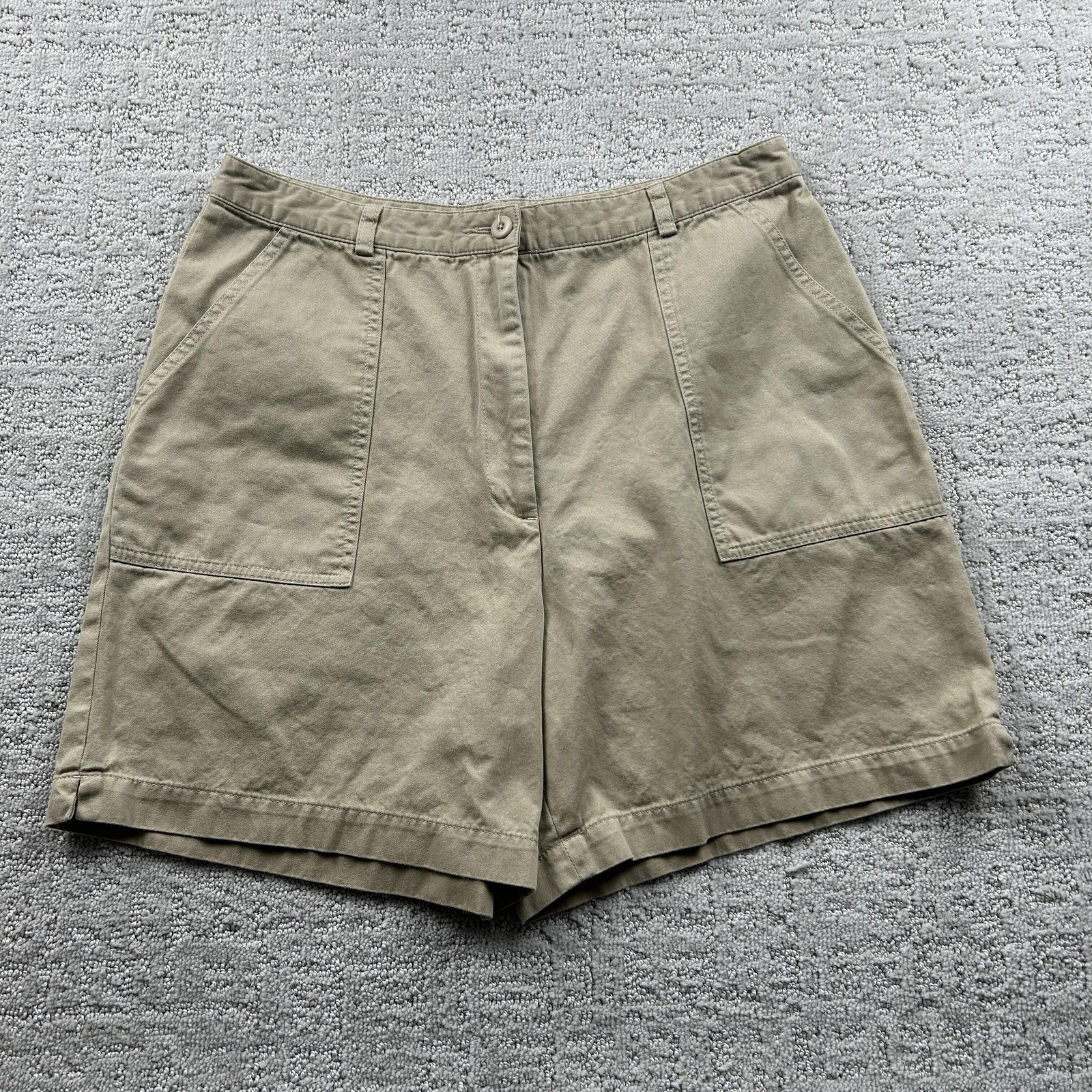 Eddie Bauer Shorts Womens 12 Khaki Cotton High Rise Casual Utility Pockets