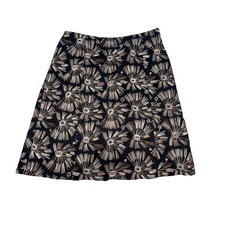 Talbots Black Embroidered A-Line Side Zip Skirt Women 8P Petites Floral Cotton