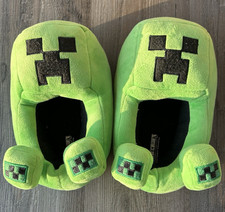 Minecraft Creeper Boys House Shoes Slippers Set Size 4-5 Youth Green
