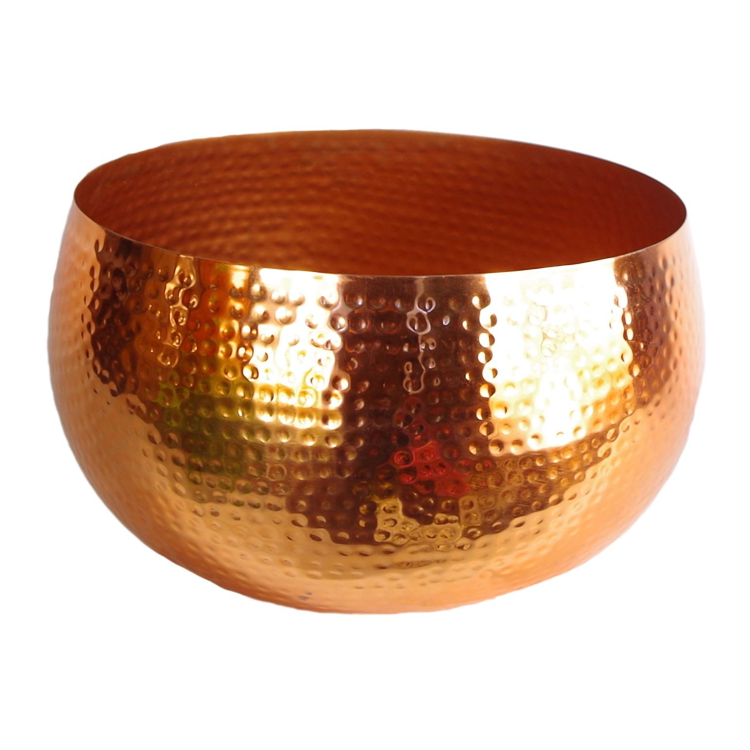 Leaf XL Metal Bowl Planter - 32cm Wide x 20cm High - Hammered Copper Colour - Straight Edge - Orange - Image 3