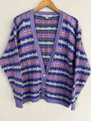 Vintage 90s Boston Traders Cardigan Button Colorful Women Large Acrylic Sweater