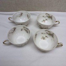 Antique Haviland  Co Limoges France Floral Porcelain Tea Cups Set of 4 Gilt